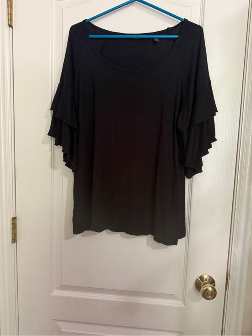 Du Jour Black Ruffle Sleeve Scoop Neck Top